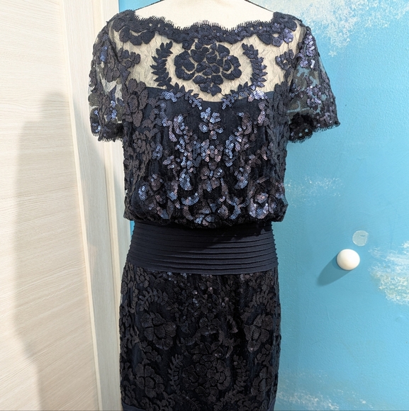Tadashi Shoji Navy Lace Midi Dress - Picture 1 of 13